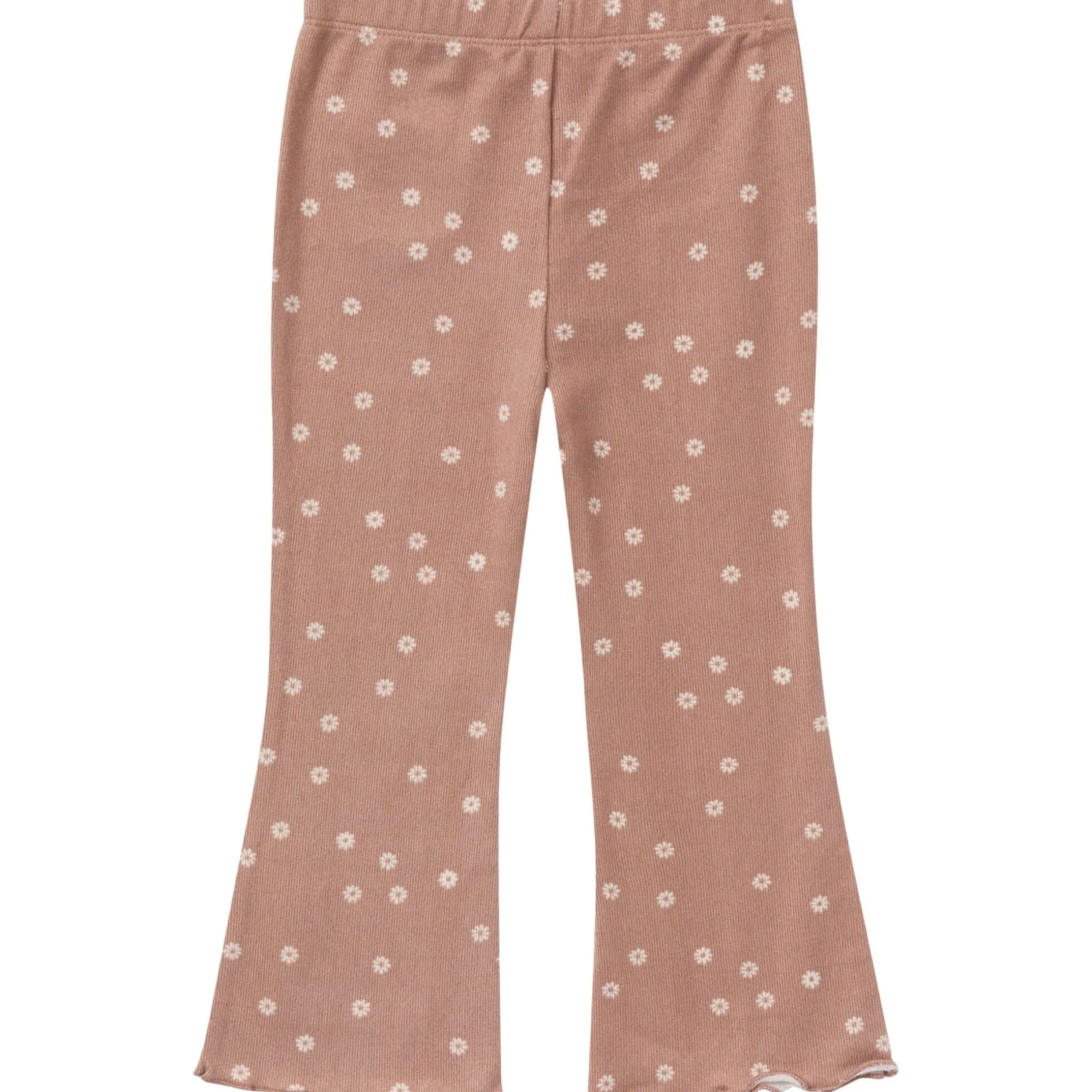 2-Piece Girls Brown Daisies Ruffle Collar Top and Flare Pant Set