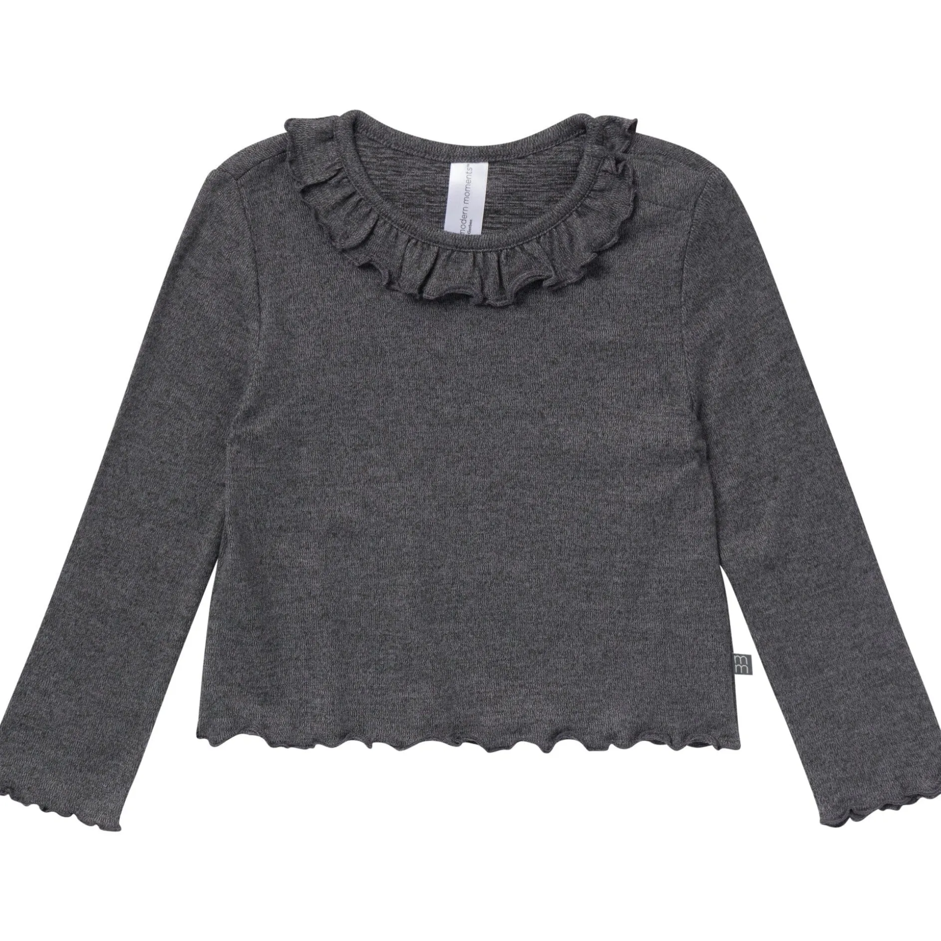 2-Piece Girls Dark Grey Ruffle Collar Top and Flare Pant Set