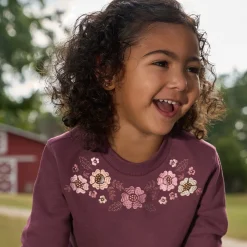 2-Piece Girls Floral Embroidery Sweatshirt and Jogger Set