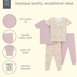 4-Piece Girls Floral Garden Viscose Snug Fit Pajama Set