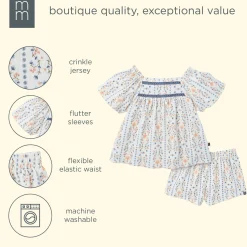2-Piece Girls Floral Stripe Top and Shorts Set