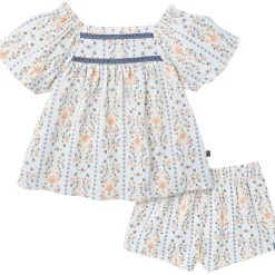 2-Piece Girls Floral Stripe Top and Shorts Set