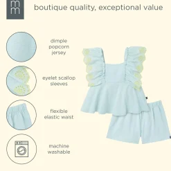 2-Piece Girls Misty Blue Eyelet Top and Shorts Set