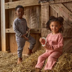 2-Piece Girls Pink Bows Check Sweater Top and Pant Set