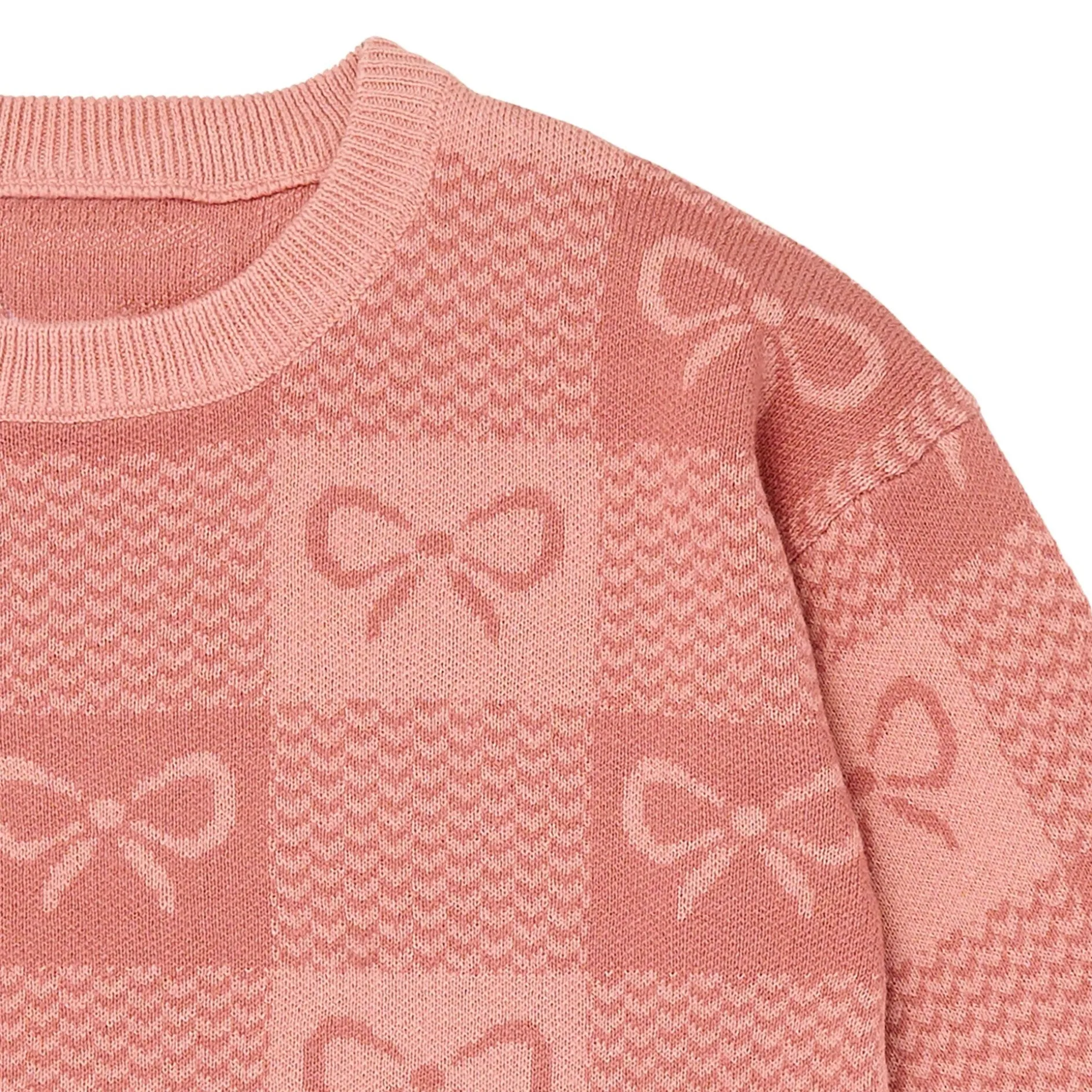 2-Piece Girls Pink Bows Check Sweater Top and Pant Set