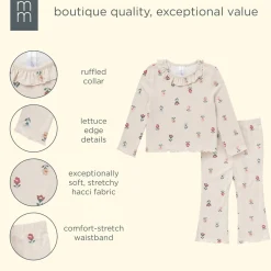 2-Piece Girls Small Flowers Ruffle Collar Top and Flare Pant Set