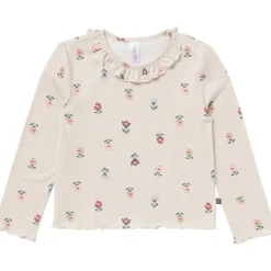 2-Piece Girls Small Flowers Ruffle Collar Top and Flare Pant Set