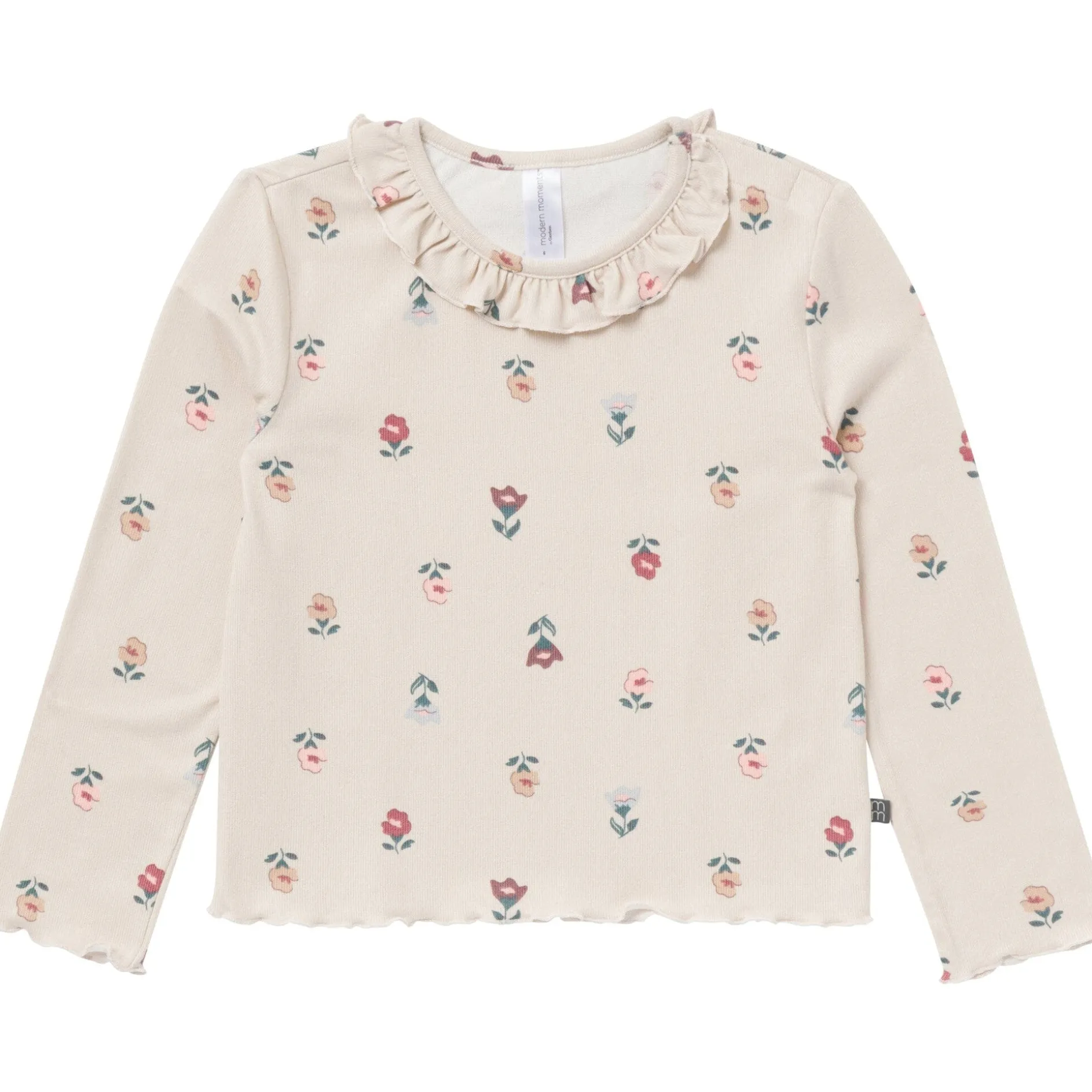 2-Piece Girls Small Flowers Ruffle Collar Top and Flare Pant Set