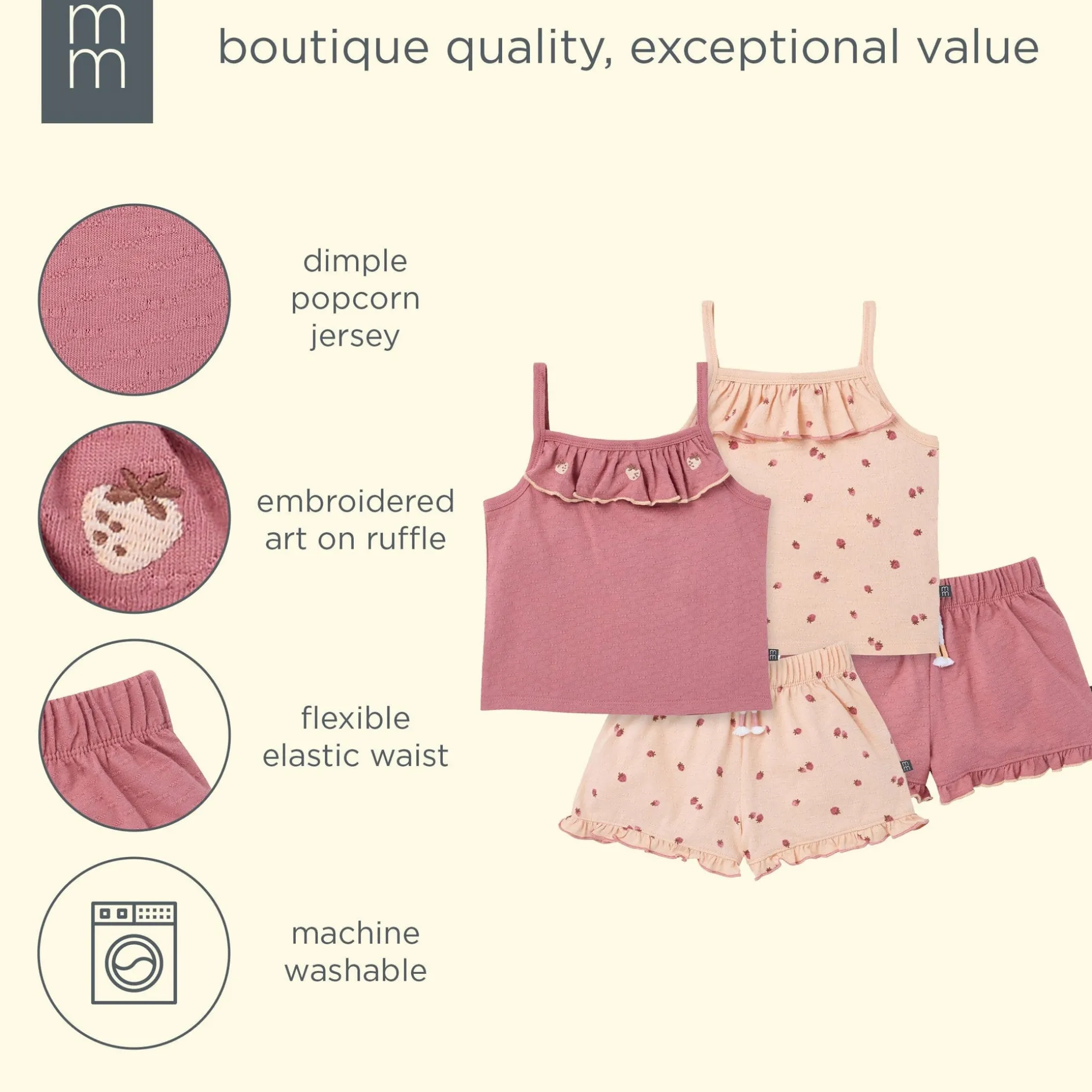 4-Piece Girls Strawberries Tank Tops & Shorts Set