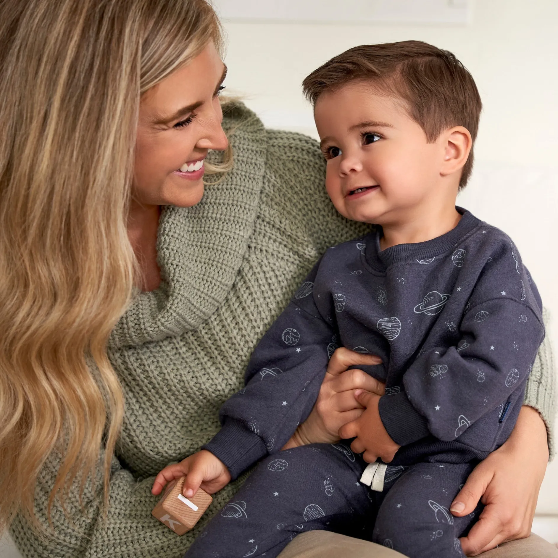 2-Piece Infant and Toddler Boys Navy Space Sweatshirt & Pant Set