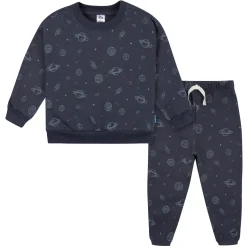 2-Piece Infant and Toddler Boys Navy Space Sweatshirt & Pant Set