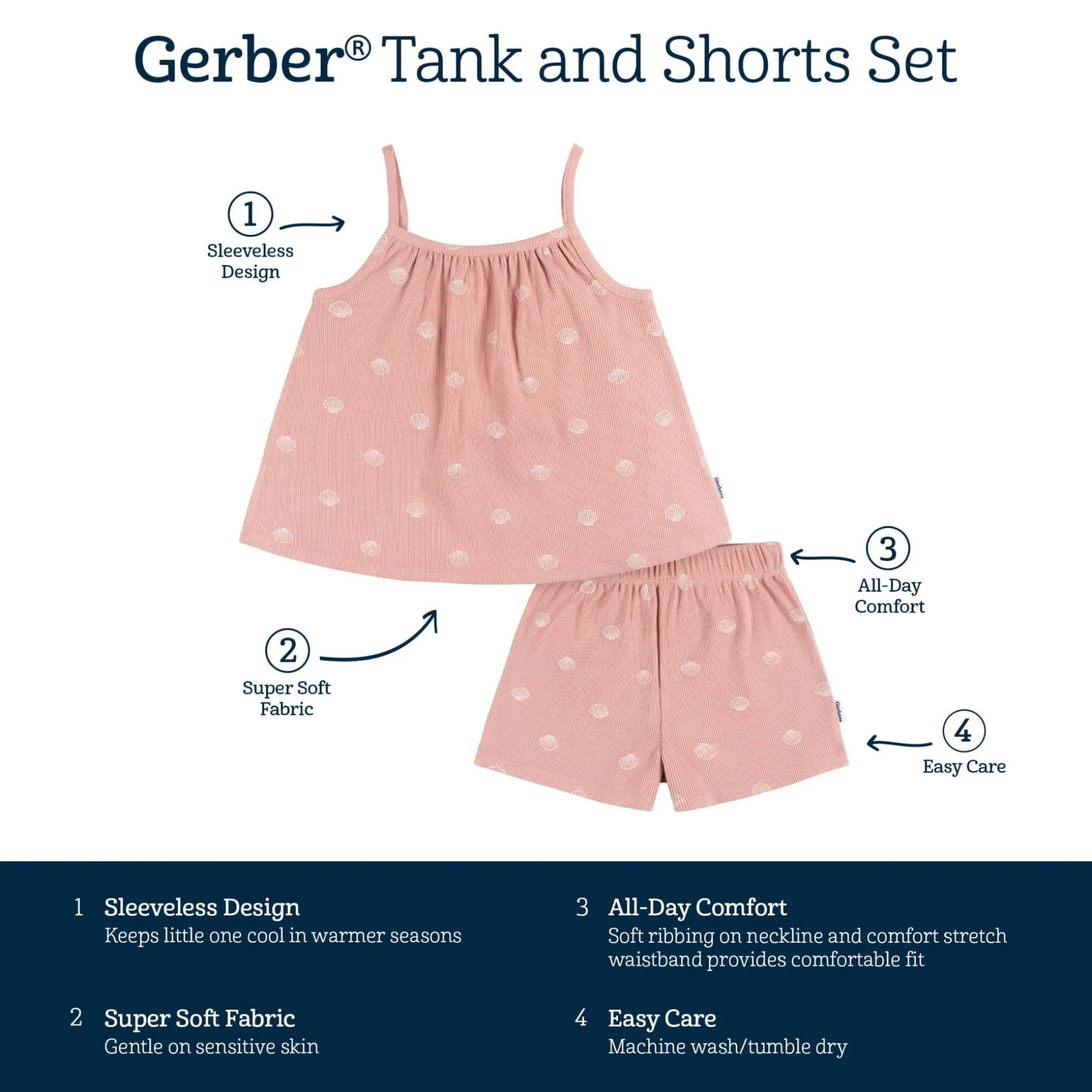 2-Piece Infant and Toddler Girls Seashells Tank Top & Shorts Set