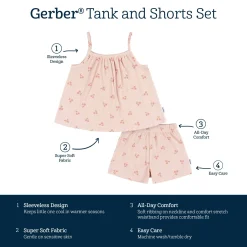 2-Piece Infant and Toddler Girls Blush Cherries Tank Top & Shorts Set