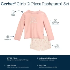 2-Piece Infant and Toddler Girls UPF 50+ Starfish Rash Guard & Swim Shorts Set