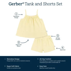 2-Piece Infant and Toddler Girls Yellow Tank Top & Shorts Set