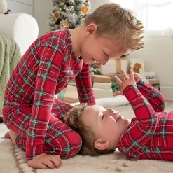 2-Piece Infant and Toddler Neutral Stewart Plaid Hacci Snug Fit Pajama Set