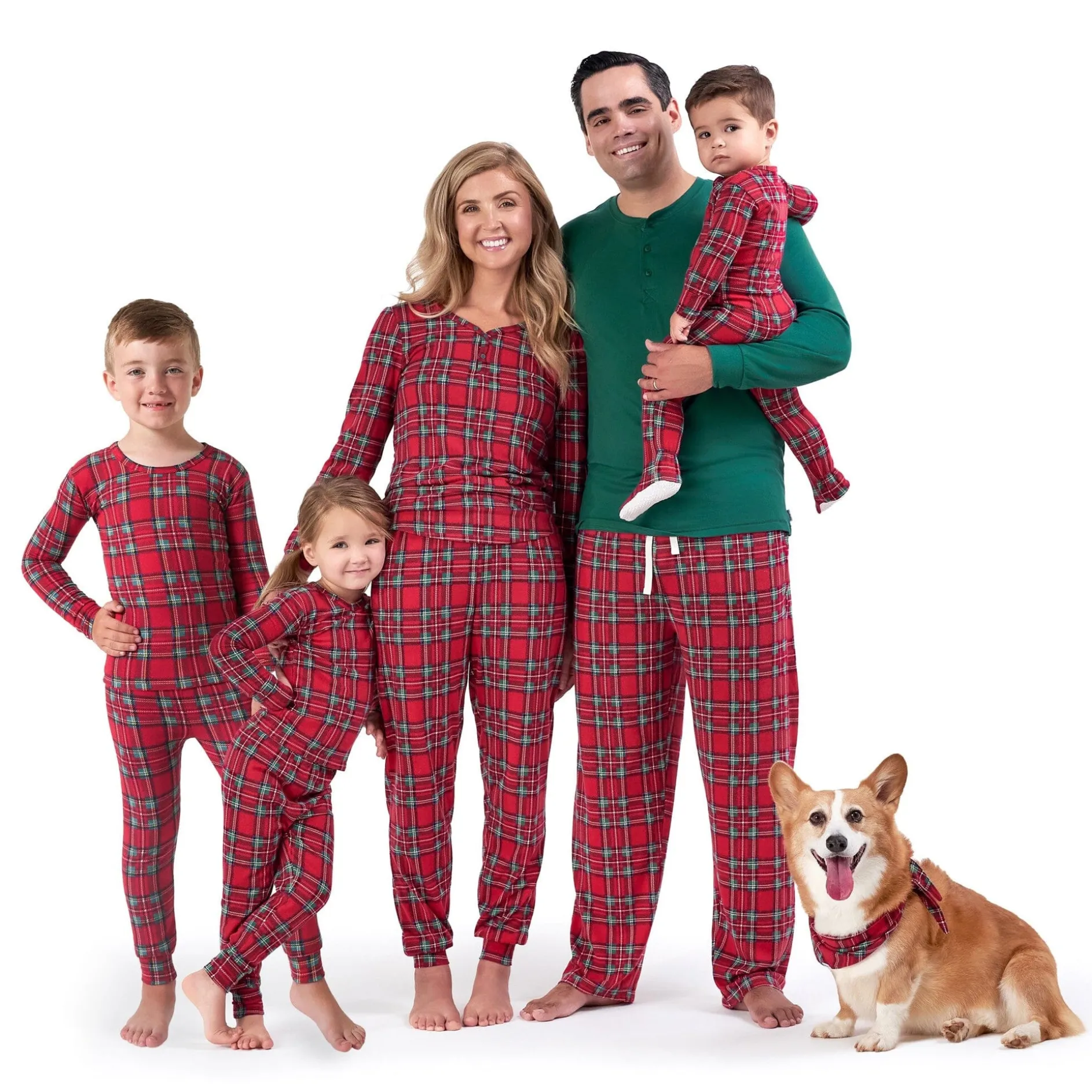 2-Piece Infant and Toddler Neutral Stewart Plaid Hacci Snug Fit Pajama Set