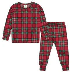 2-Piece Infant and Toddler Neutral Stewart Plaid Hacci Snug Fit Pajama Set