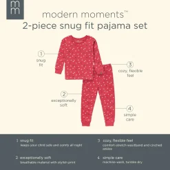 2-Piece Infant and Toddler Neutral Red Hearts Snug Fitting Hacci Pajamas