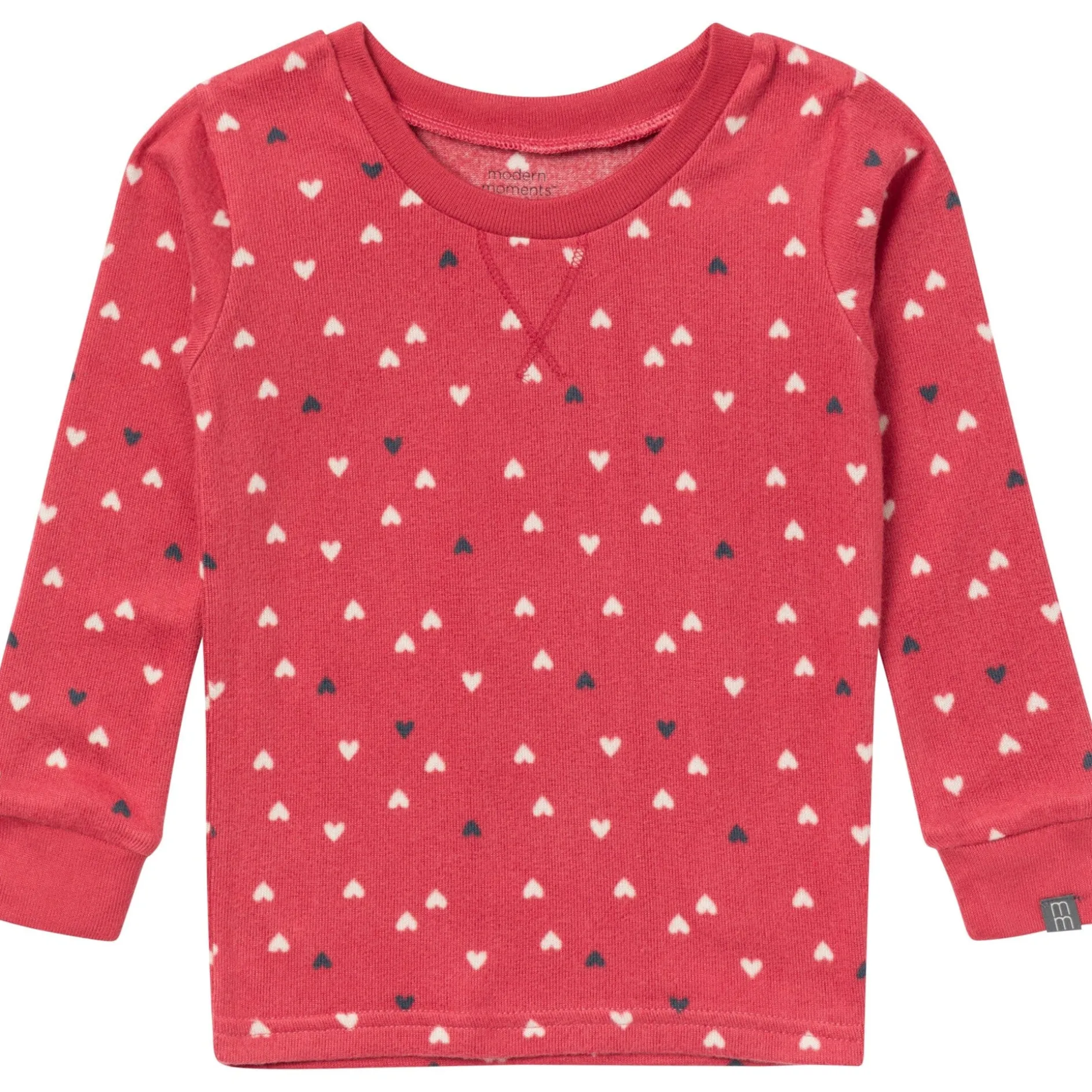 2-Piece Infant and Toddler Neutral Red Hearts Snug Fitting Hacci Pajamas