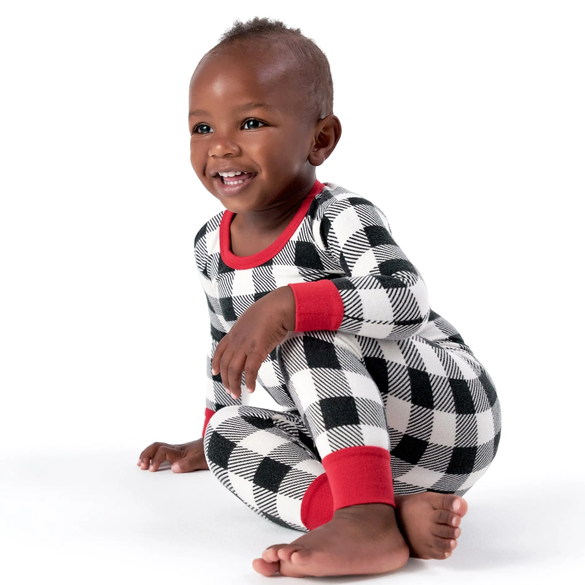 2-Piece Infant and Toddler Neutral Buffalo Plaid Hacci Snug Fit Pajama Set