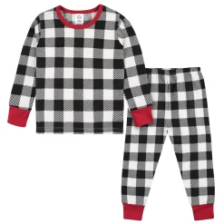 2-Piece Infant and Toddler Neutral Buffalo Plaid Hacci Snug Fit Pajama Set