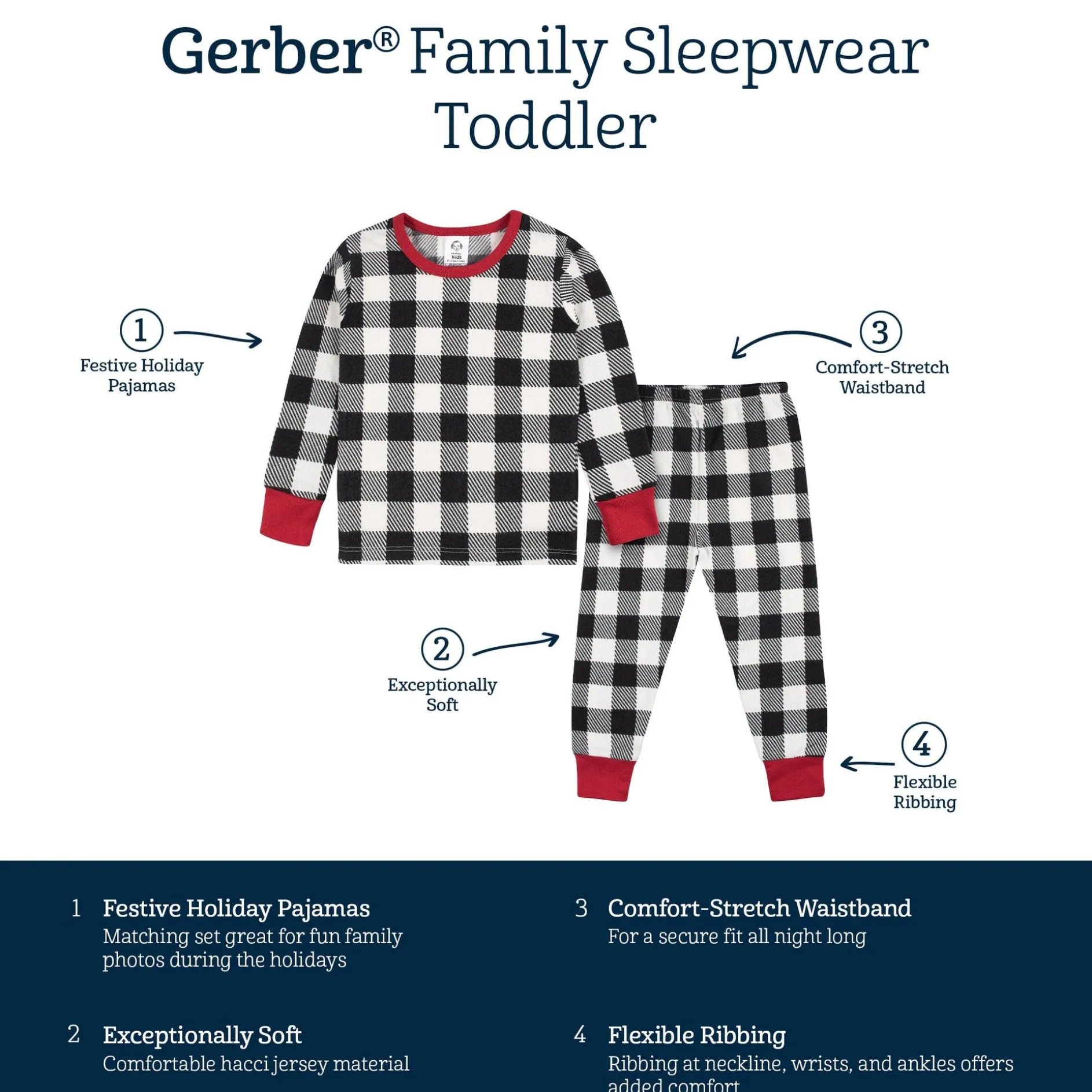 2-Piece Infant and Toddler Neutral Buffalo Plaid Hacci Snug Fit Pajama Set