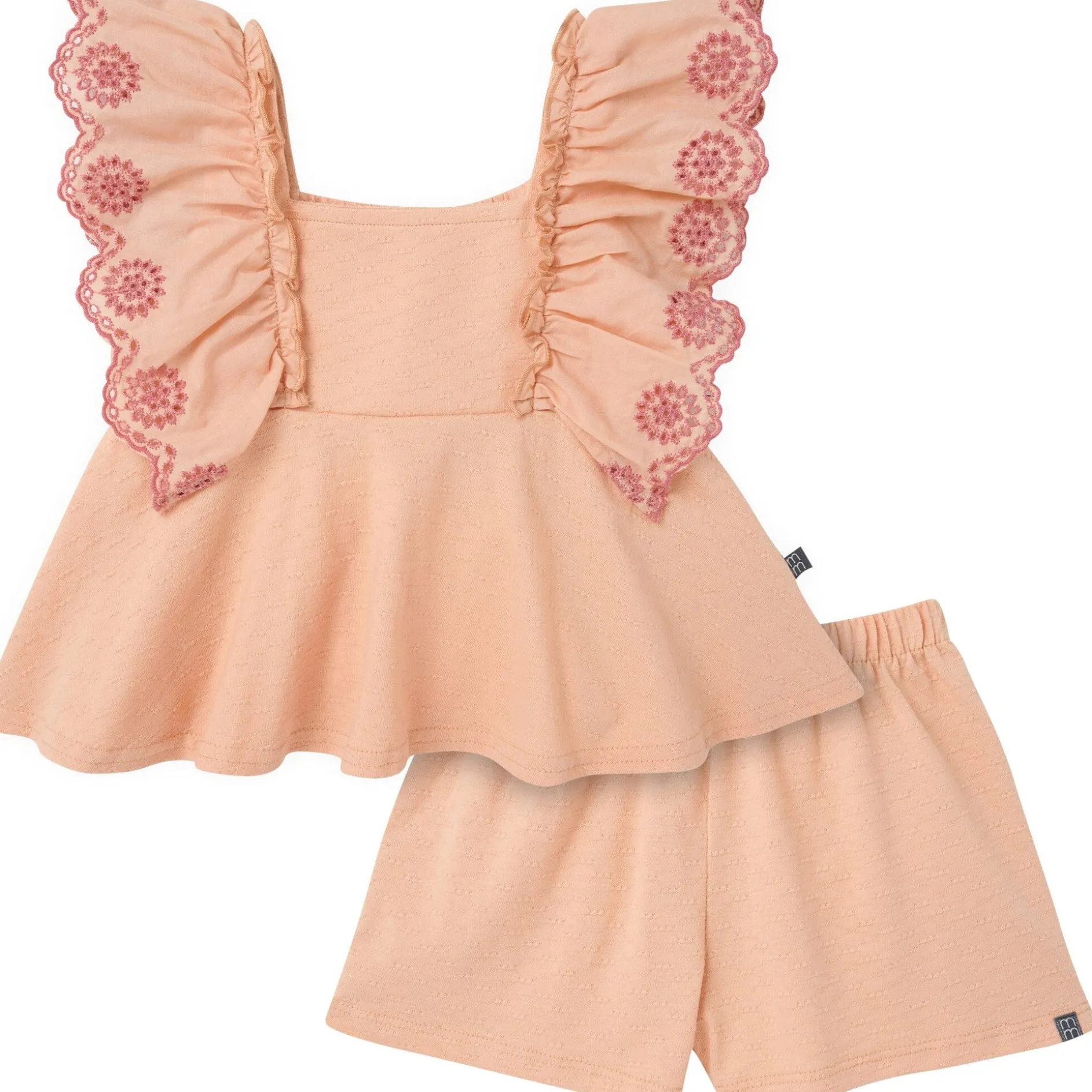 2-Piece Infant & Kids Girls Apricot Cream Eyelet Top and Shorts Set