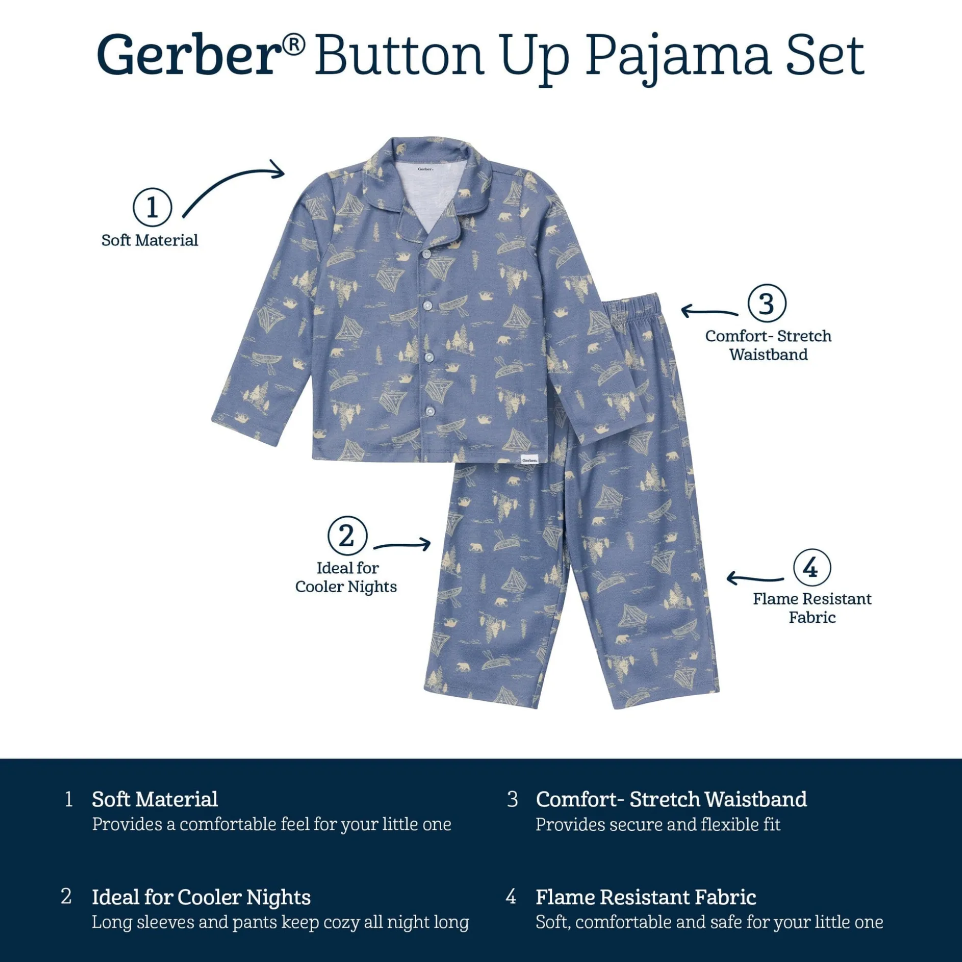 2-Piece Infant & Toddler Boys Bear Button Up Pajama Set