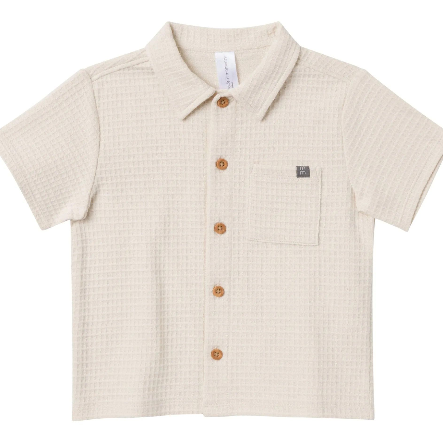 2-Piece Infant & Toddler Boys Beige Button Front Shirt and Shorts Set
