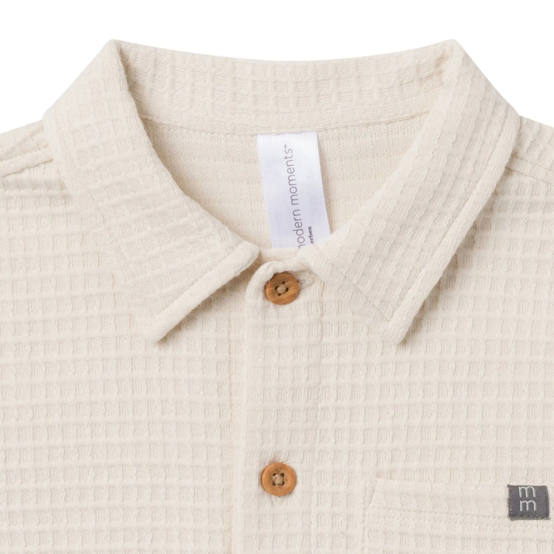 2-Piece Infant & Toddler Boys Beige Button Front Shirt and Shorts Set