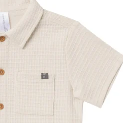 2-Piece Infant & Toddler Boys Beige Button Front Shirt and Shorts Set