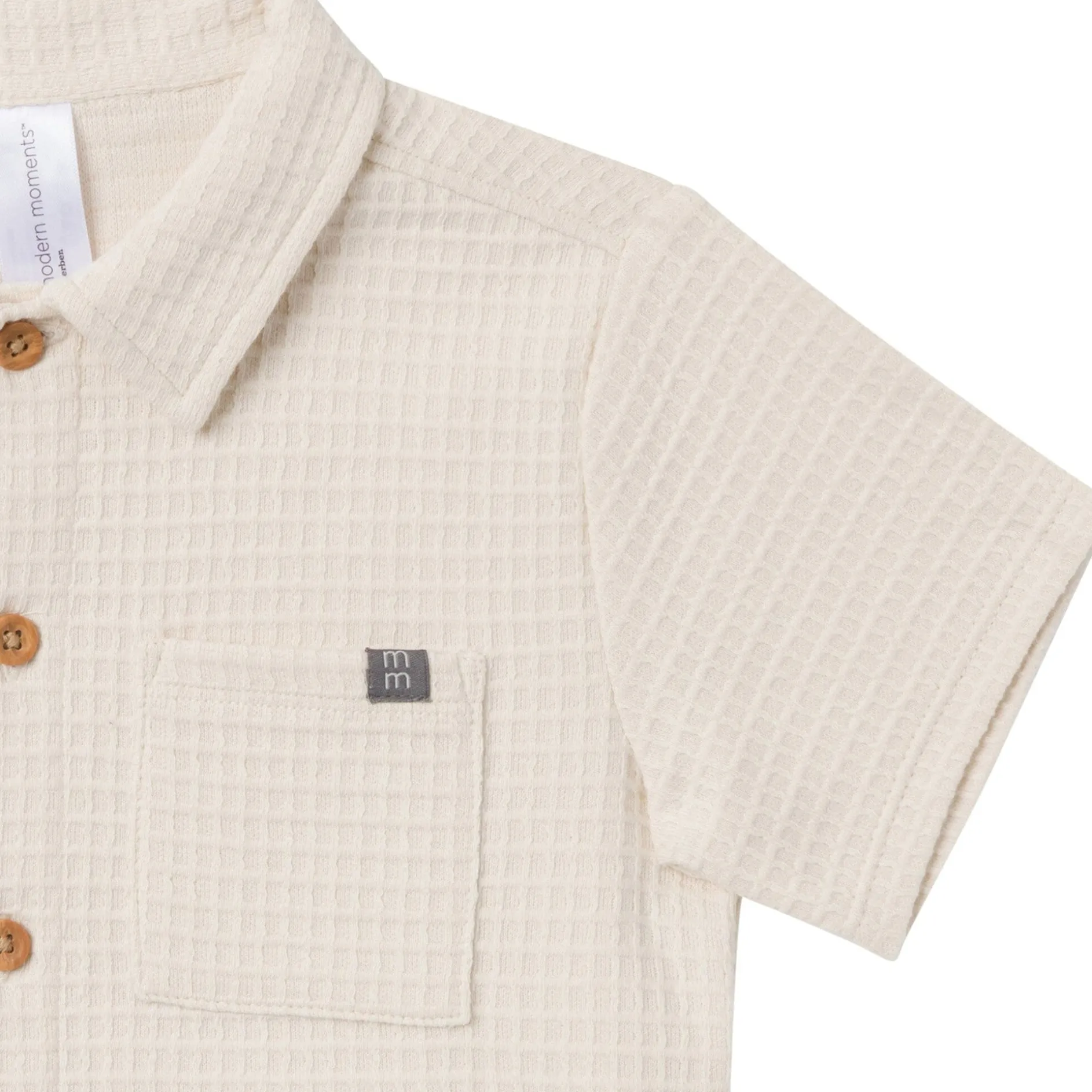2-Piece Infant & Toddler Boys Beige Button Front Shirt and Shorts Set