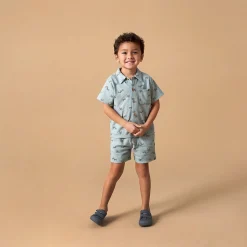 2-Piece Infant & Toddler Boys Blue Palms Button Front Shirt and Shorts Set