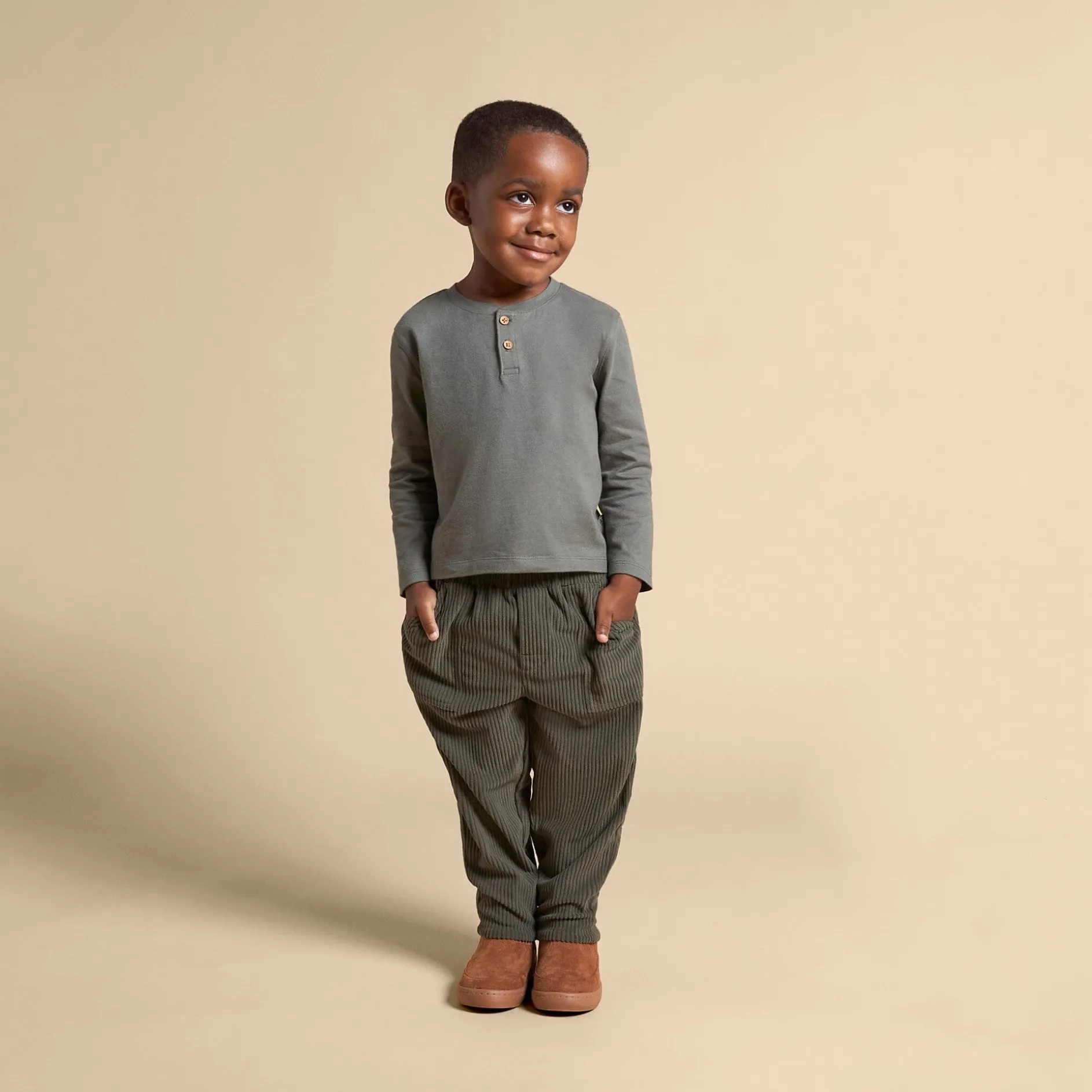 2-Piece Infant & Toddler Boys Dark Green Henley Shirt and Pant Set