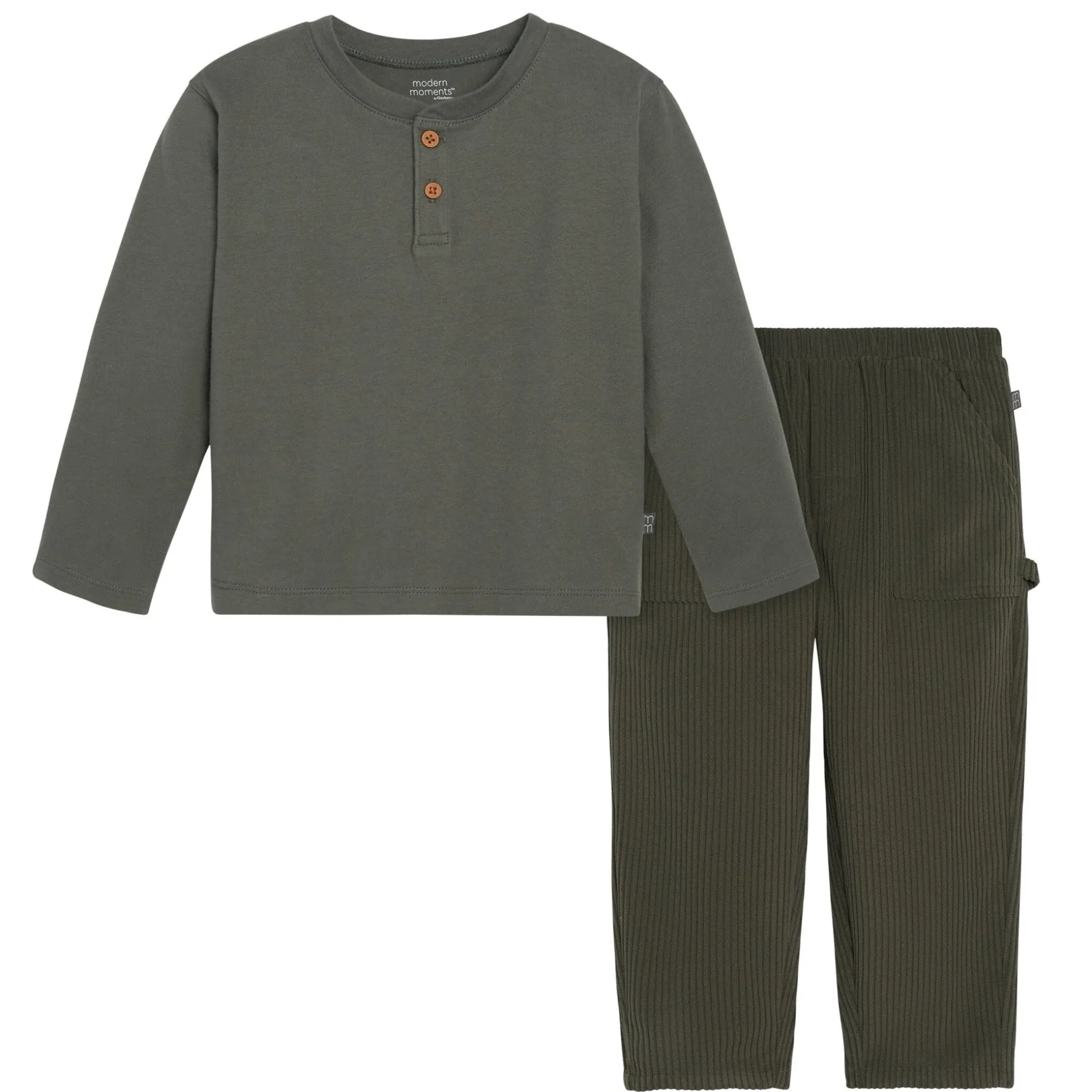 2-Piece Infant & Toddler Boys Dark Green Henley Shirt and Pant Set