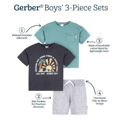 3-Piece Infant & Toddler Boys Good Vibes T-Shirts & Shorts