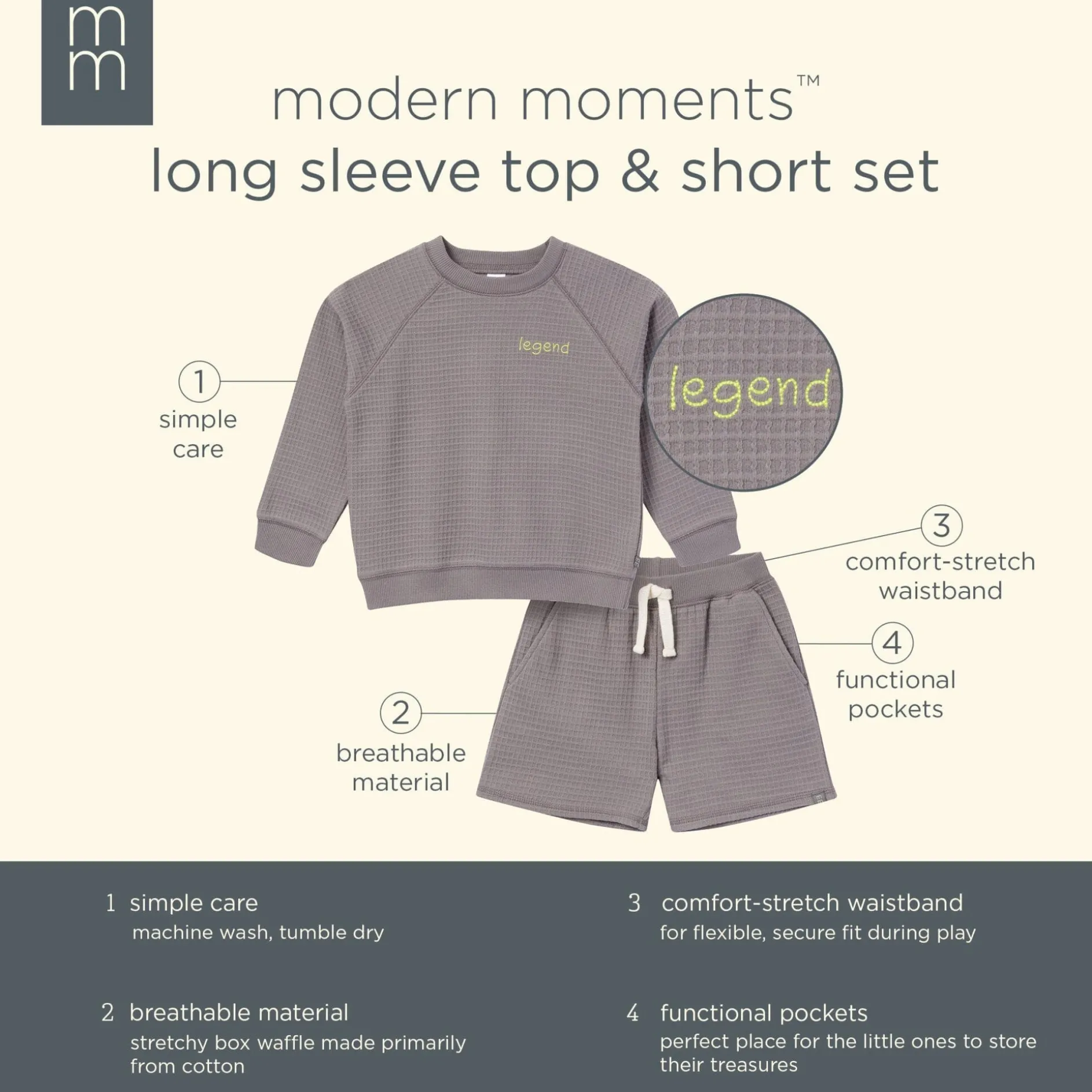2-Piece Infant & Toddler Boys Grey Long Sleeve Top and Shorts Set