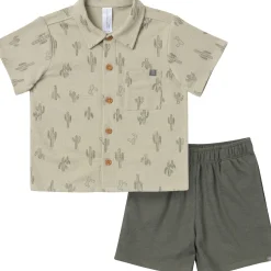 2-Piece Infant & Toddler Boys Green Cactus Button Front Shirt and Shorts Set
