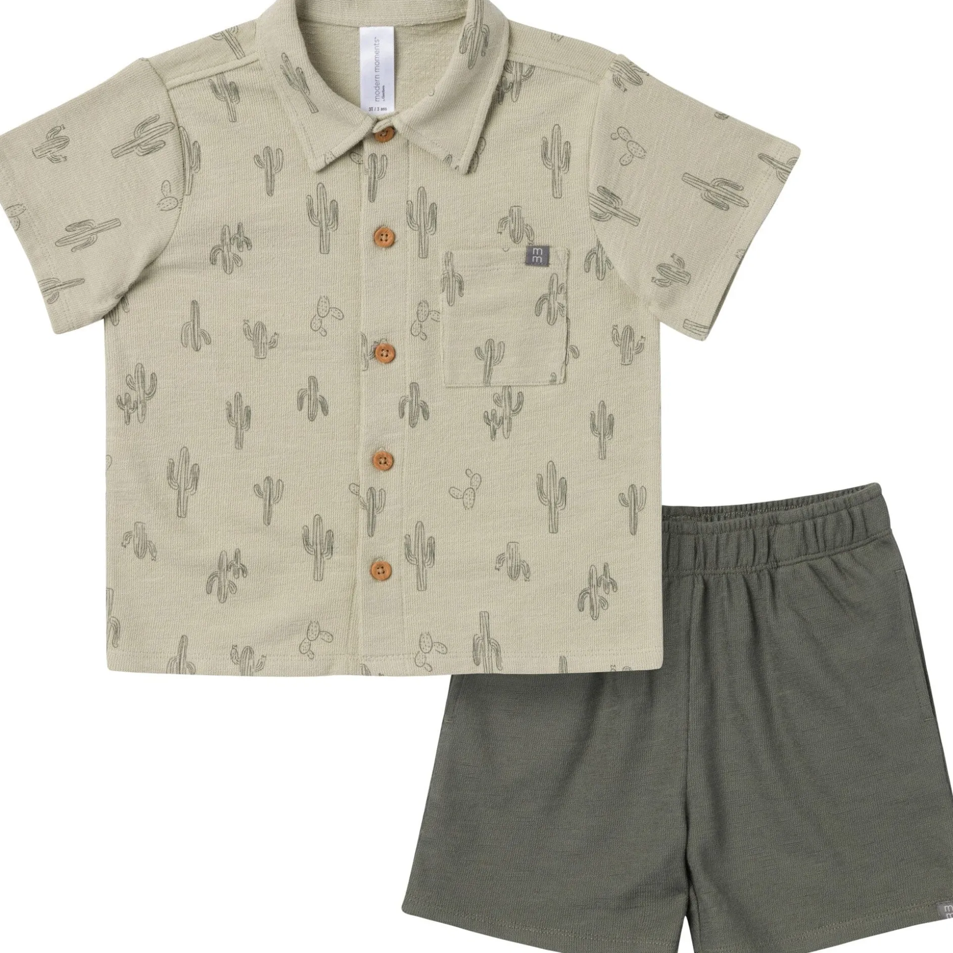 2-Piece Infant & Toddler Boys Green Cactus Button Front Shirt and Shorts Set