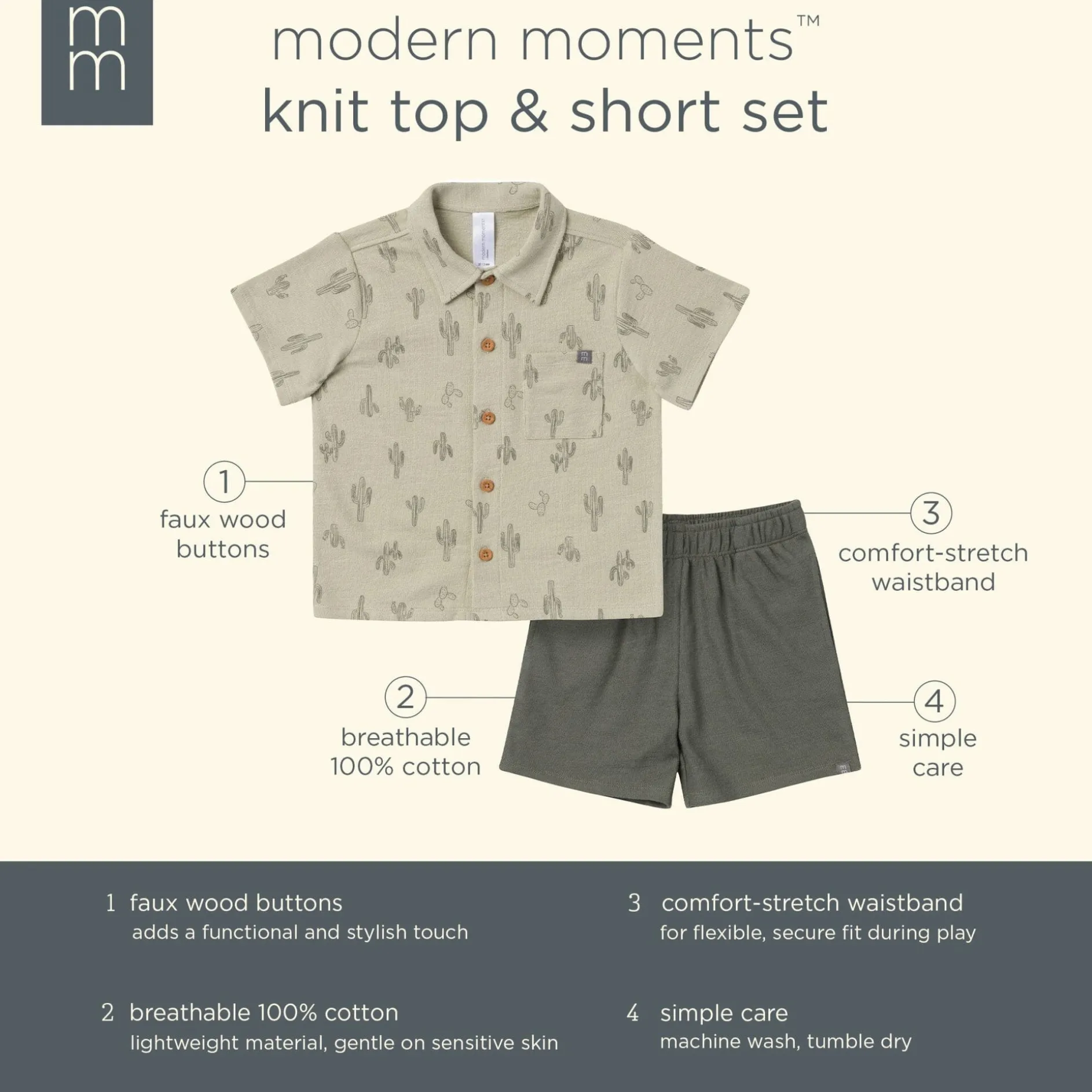 2-Piece Infant & Toddler Boys Green Cactus Button Front Shirt and Shorts Set