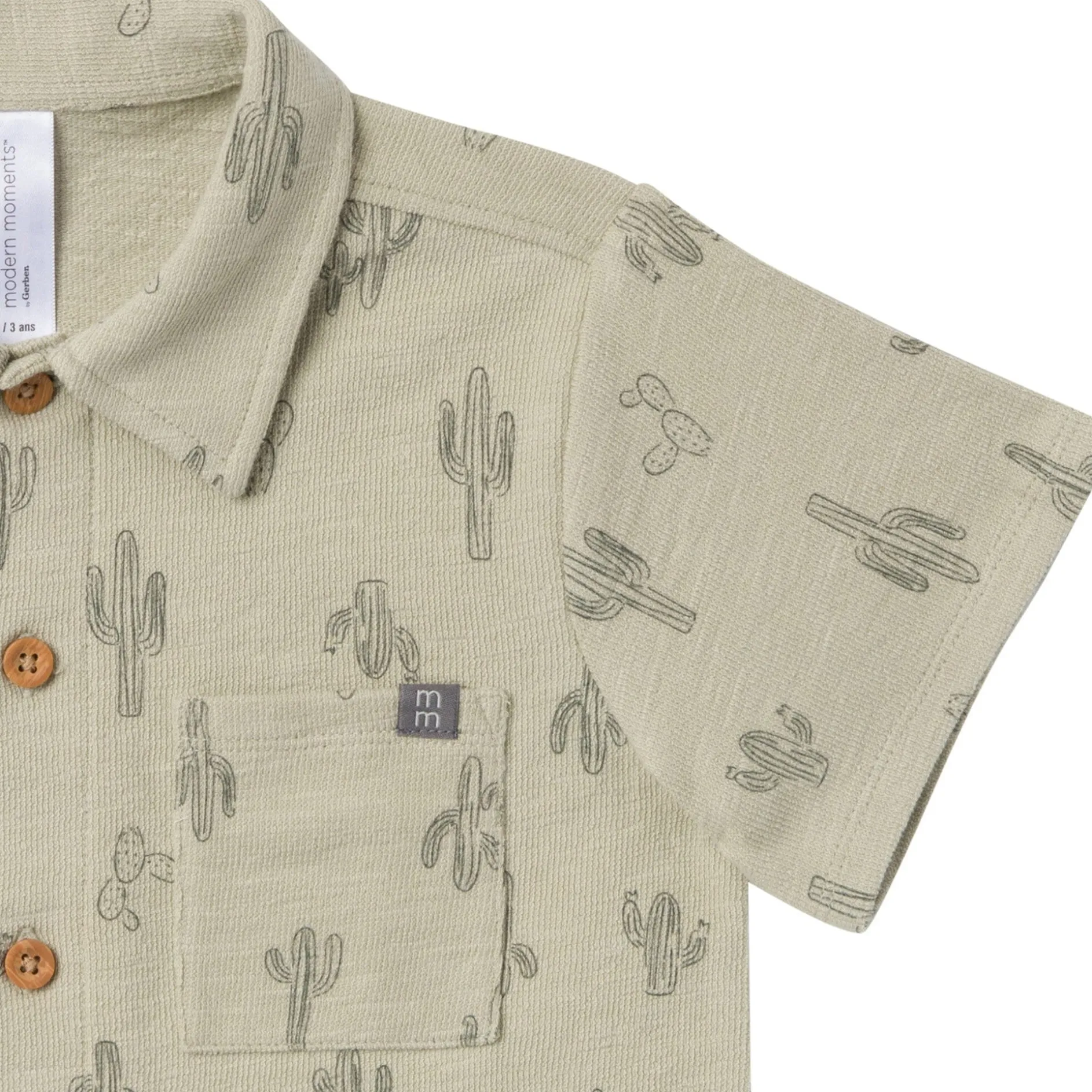2-Piece Infant & Toddler Boys Green Cactus Button Front Shirt and Shorts Set