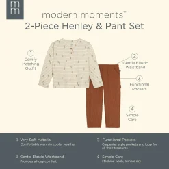 2-Piece Infant & Toddler Boys Light Beige Trees Henley Shirt and Pant Set
