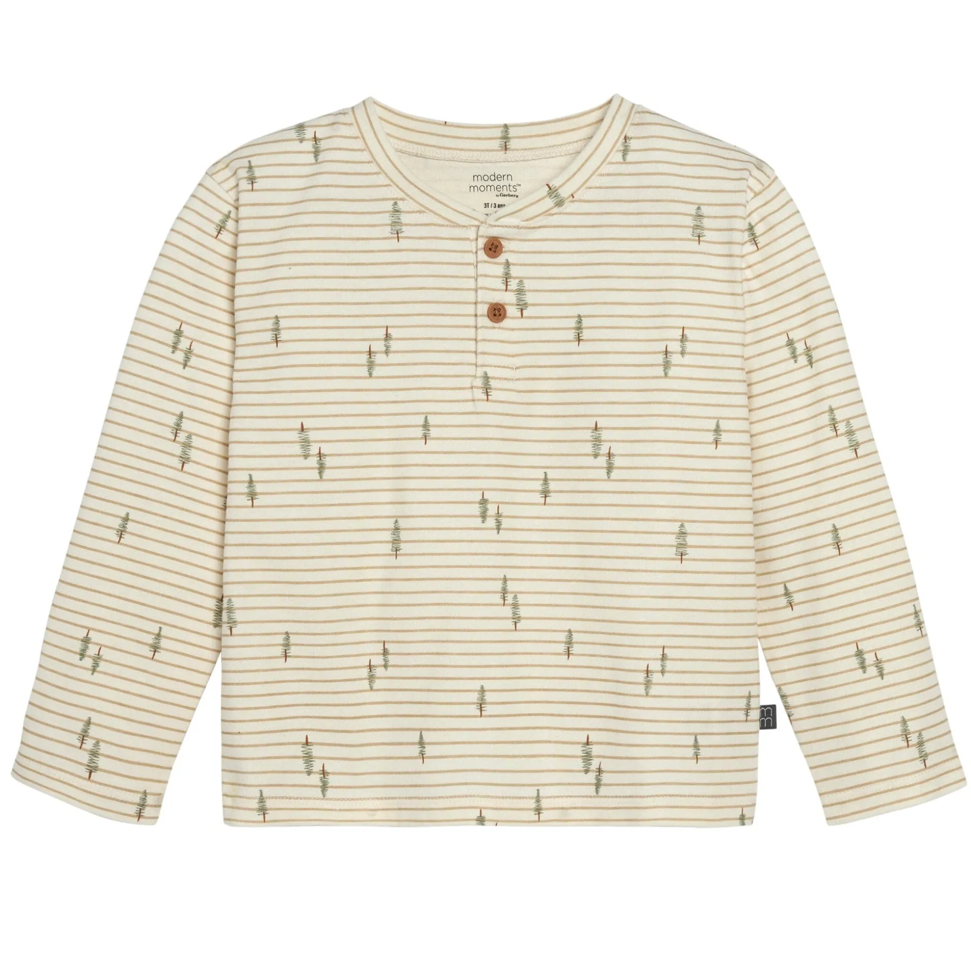 2-Piece Infant & Toddler Boys Light Beige Trees Henley Shirt and Pant Set