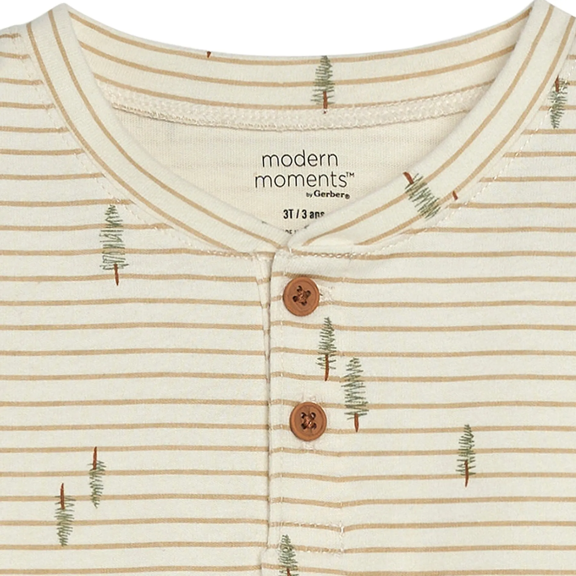 2-Piece Infant & Toddler Boys Light Beige Trees Henley Shirt and Pant Set