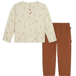 2-Piece Infant & Toddler Boys Light Beige Trees Henley Shirt and Pant Set
