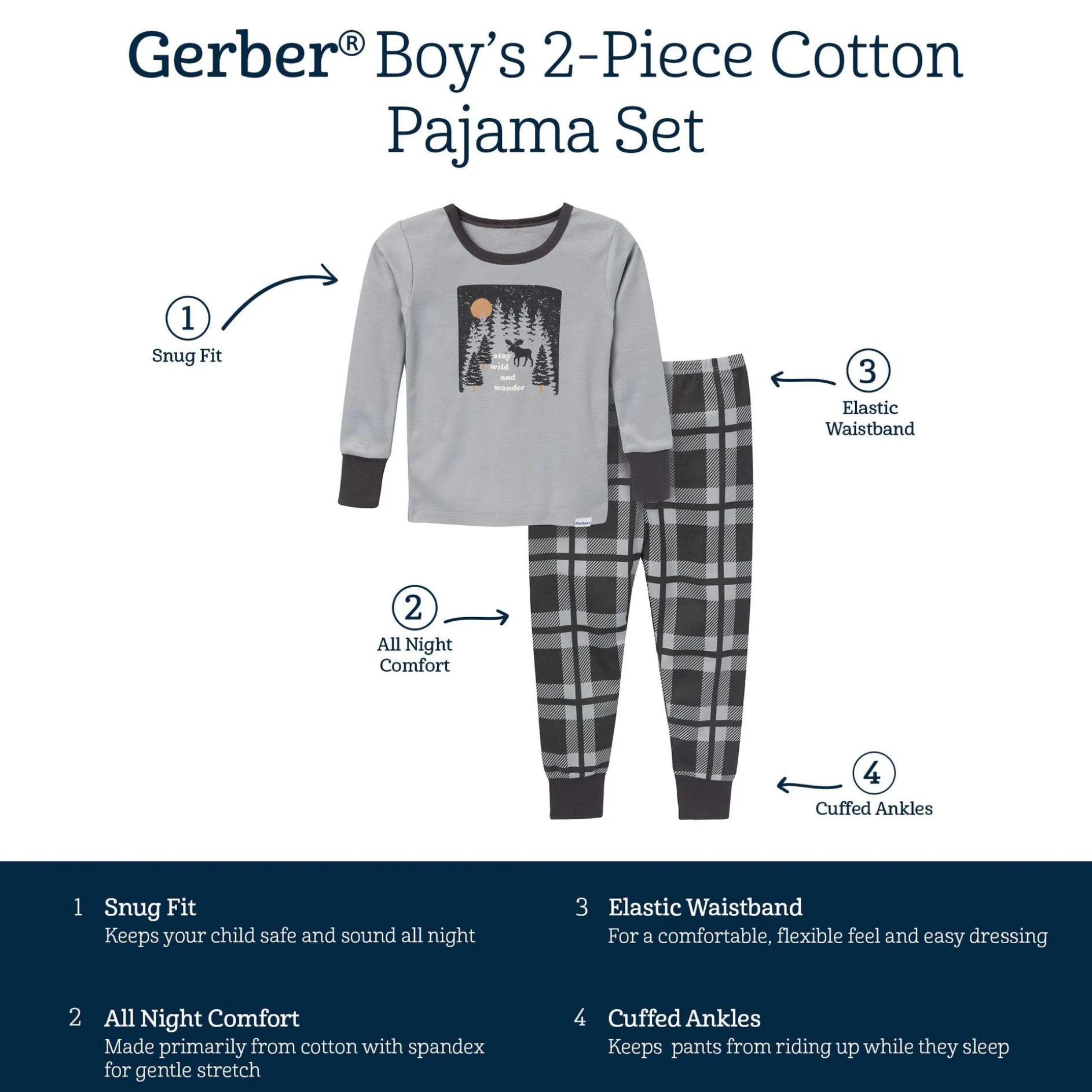 2-Piece Infant & Toddler Boys Moose Long Sleeve Pajama Set