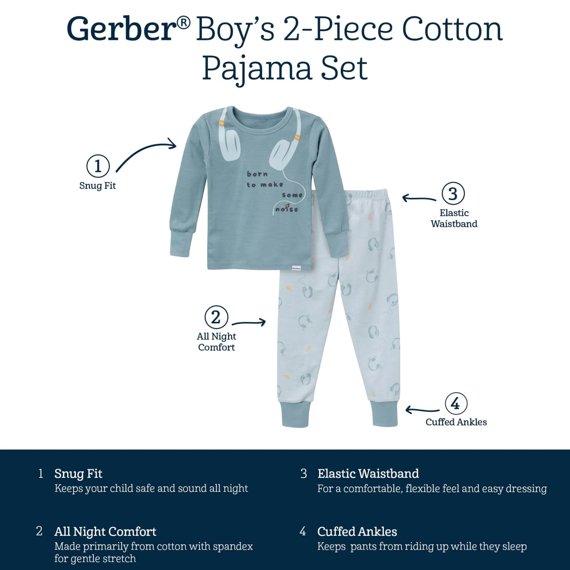 2-Piece Infant & Toddler Boys Music Long Sleeve Pajama Set