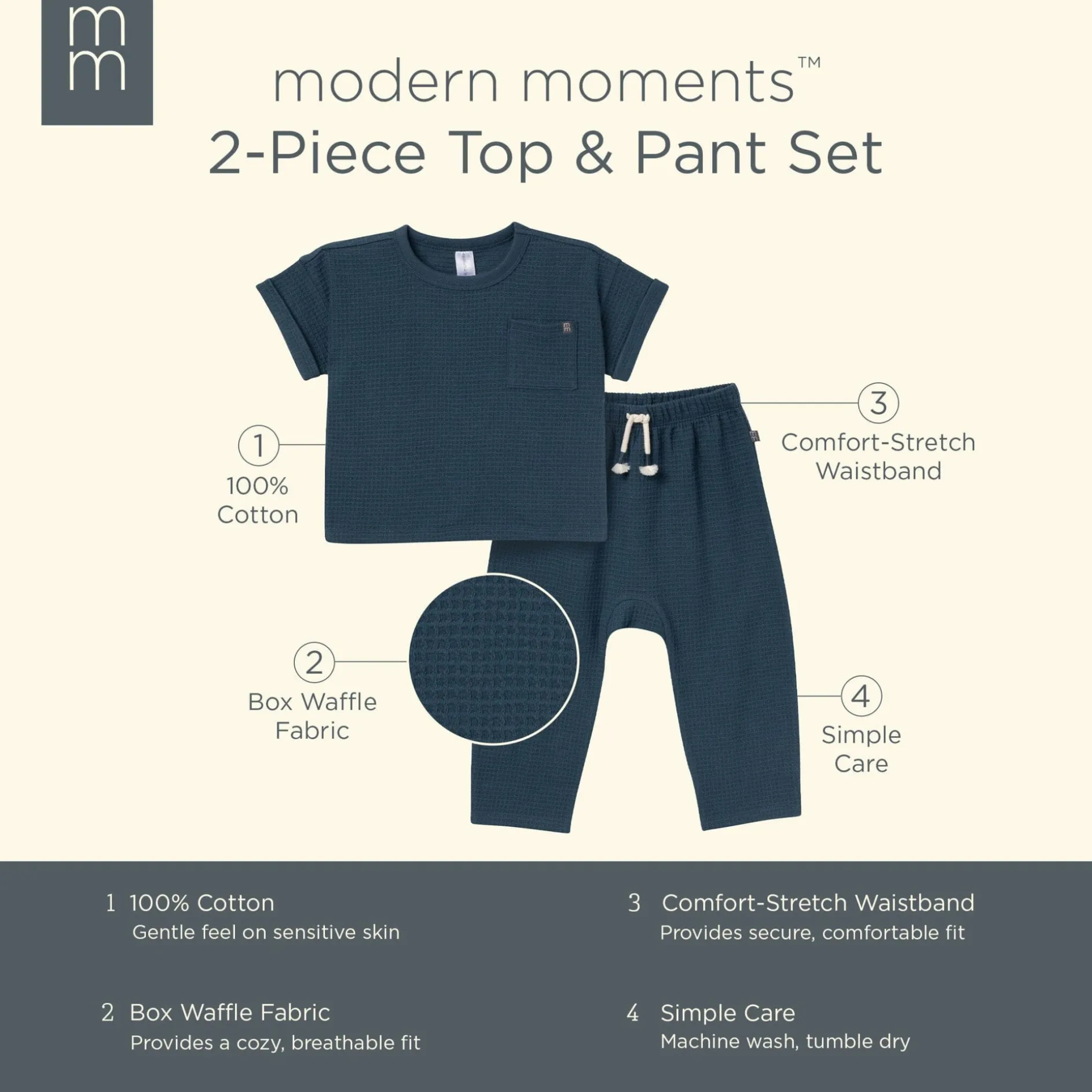 2-Piece Infant & Toddler Boys Navy Pants and Shirt Set