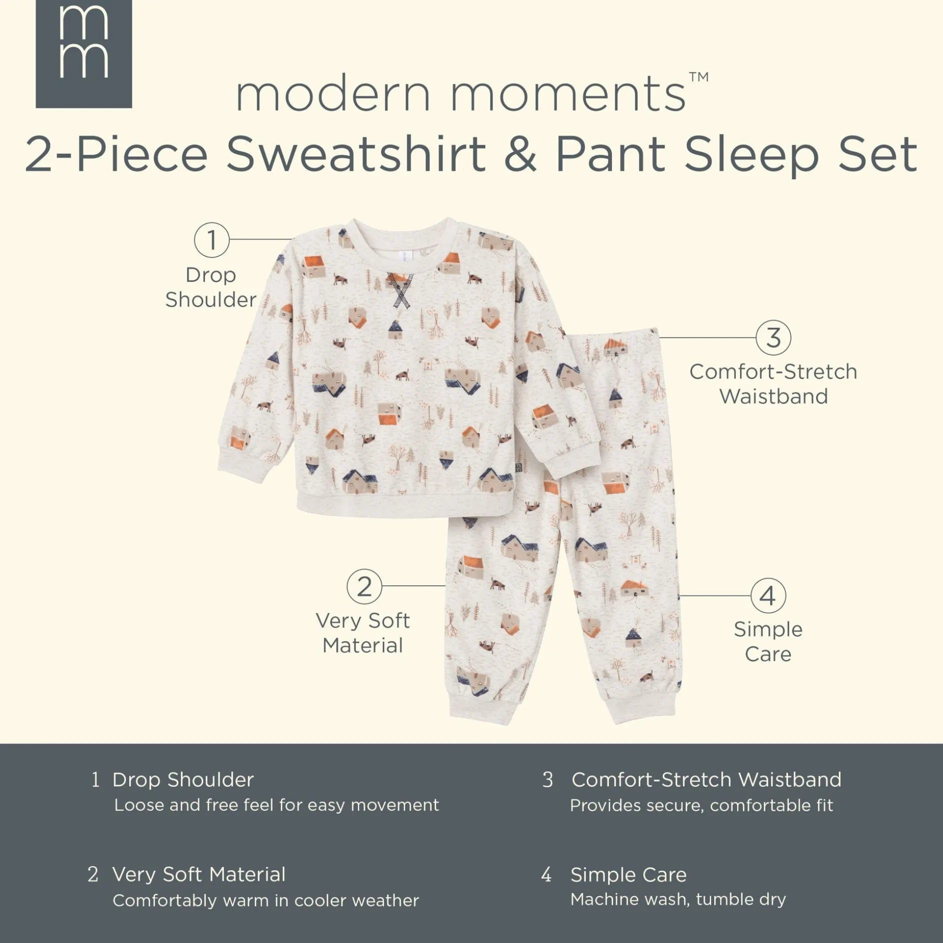 2-Piece Infant & Toddler Boys Oatmeal Village Fleece Pajama Set